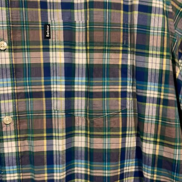 Barbour tailored fit 100% cotton short sleeve plaid button down shirt sz M - Picture 5 of 7